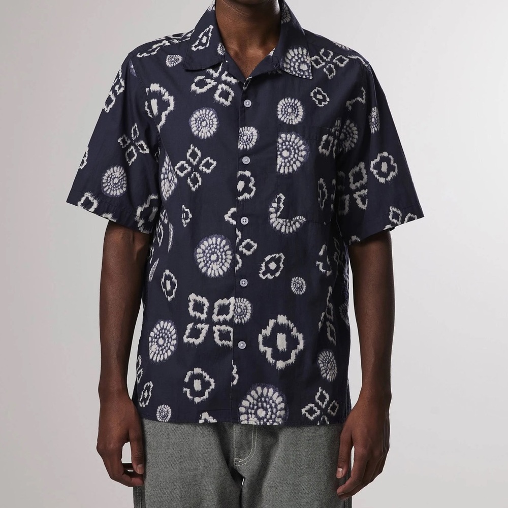 NN07 Men's All Cotton Julio Short Sleeve Geo Print Shirt Navy Print XL